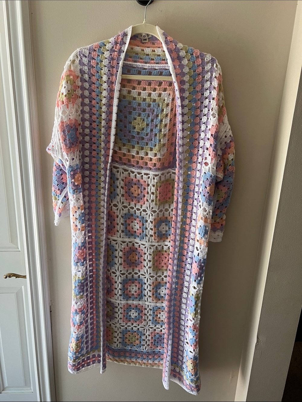 POL Pastel Crochet Open Knit Cardigan